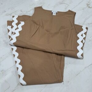 Camel Ric Rac Trim 2 Piece Pant Set Sleeveless Top Resort Outfit Women Small